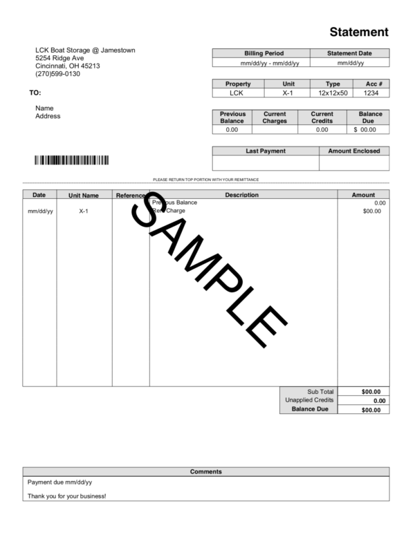 LCK Boat Storage Invoice